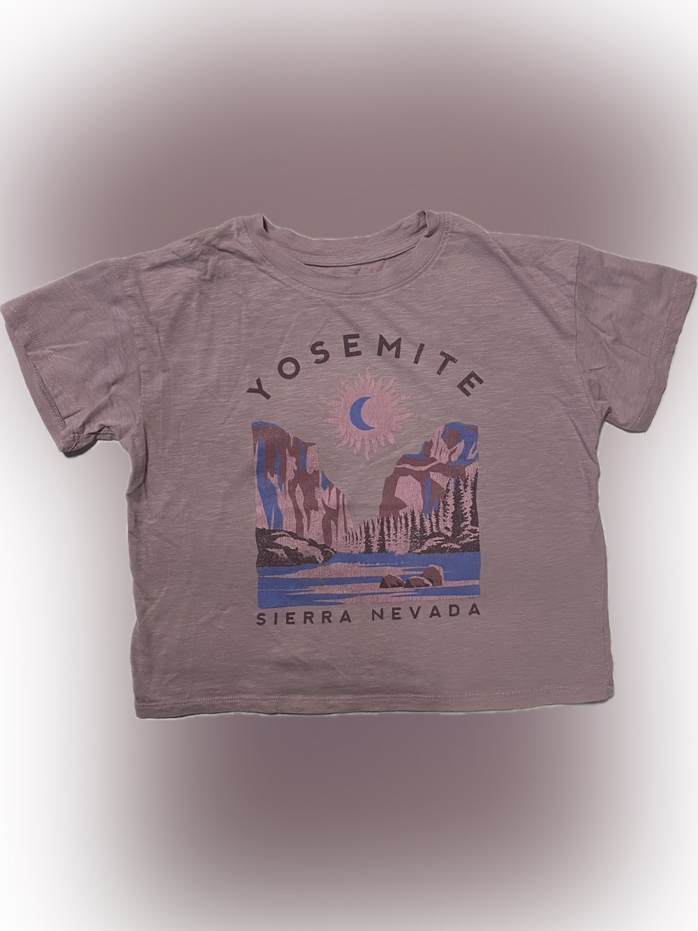 Yosemite Sierra Nevada Mauve Graphic Crop Top